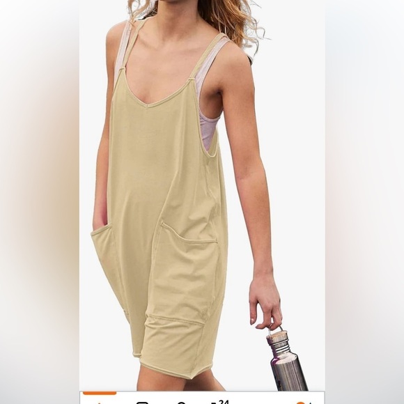 NWT Sleeveless romper Loose Fit Adjustable Spaghetti Strap Shorts w/Pockets - Picture 1 of 6